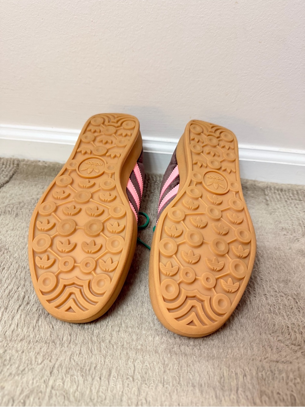 Adidas Women's Brown Suede and Velvet Sneakers with Pink Stripes/Green Accents - Picture 3 of 4
